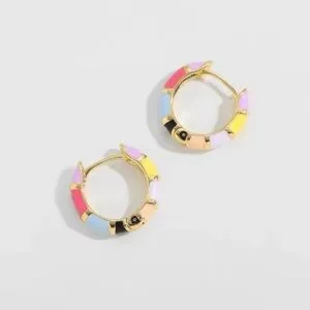 Gold Multicolor Enamel Hoop Earrings rainbow candy earrings